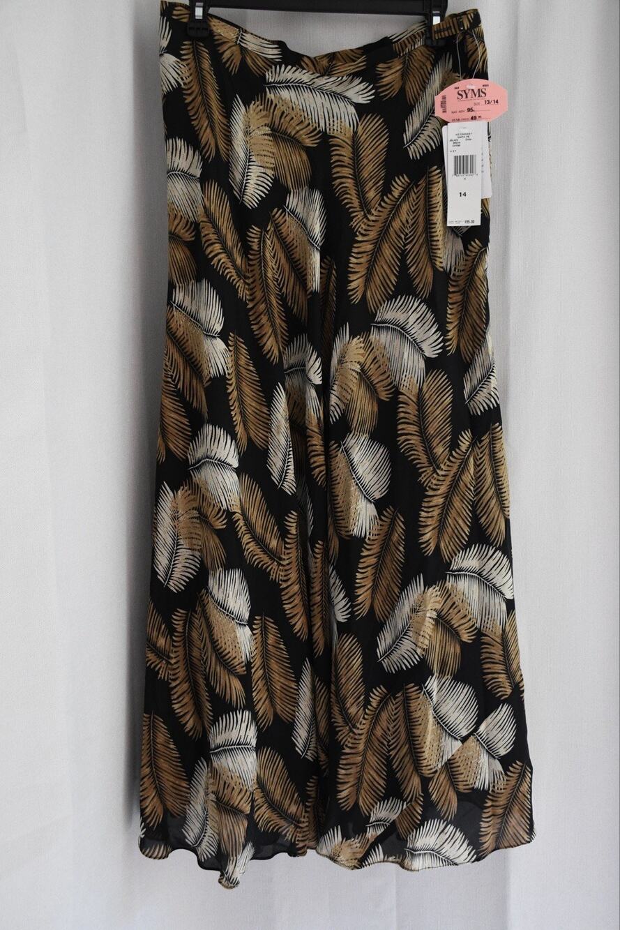 Jones New York Brown And Black Floral Leaves 100% Silk Maxi Skirt VTG NWT Sz 14